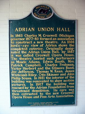 Croswell Opera House - Historical Marker (newer photo)